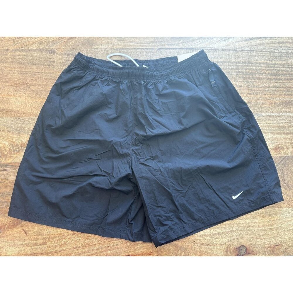 Nike Shorts Mens 2XL Black Loose Fit Woven Lined Zip Pocket Swoosh Drawstring